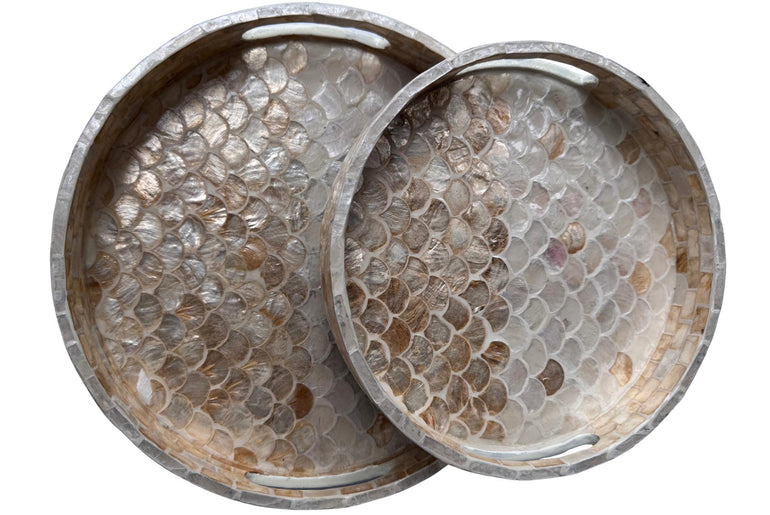Handmade Round Shell Inlay Tray – Mother of Pearl Decorative Serving Tray, Elegant Coffee Table Organizer, Luxury Vanity Tray, Gift Idea