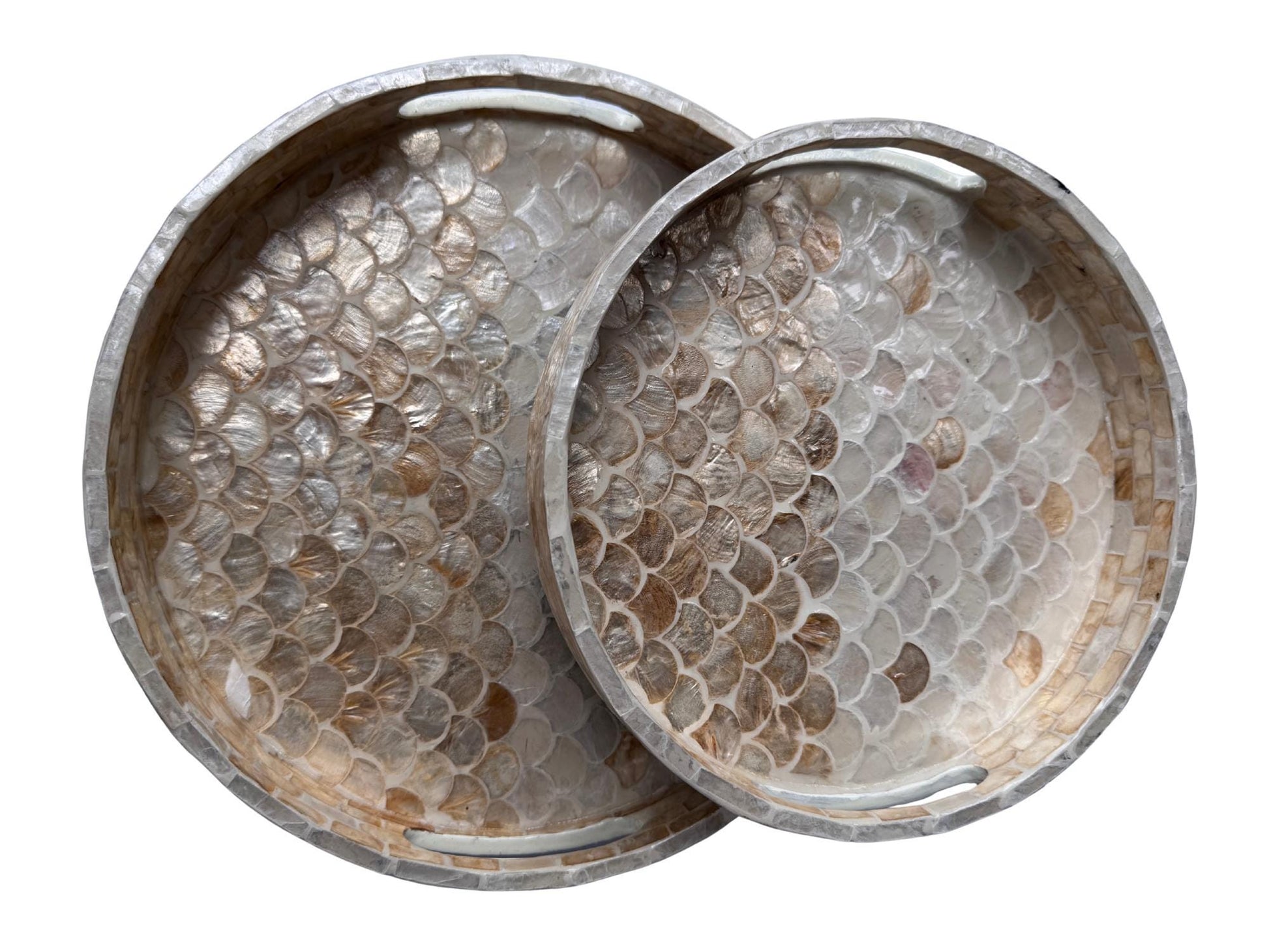 Handmade Round Shell Inlay Tray – Mother of Pearl Decorative Serving Tray, Elegant Coffee Table Organizer, Luxury Vanity Tray, Gift Idea