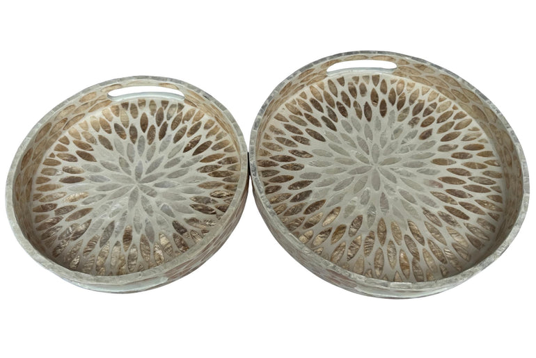 Handmade Round Shell Inlay Tray – Mother of Pearl Decorative Serving Tray, Elegant Coffee Table Organizer, Luxury Vanity Tray, Gift Idea