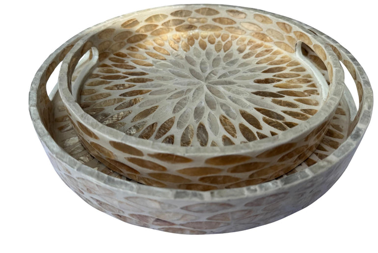 Handmade Round Shell Inlay Tray – Mother of Pearl Decorative Serving Tray, Elegant Coffee Table Organizer, Luxury Vanity Tray, Gift Idea