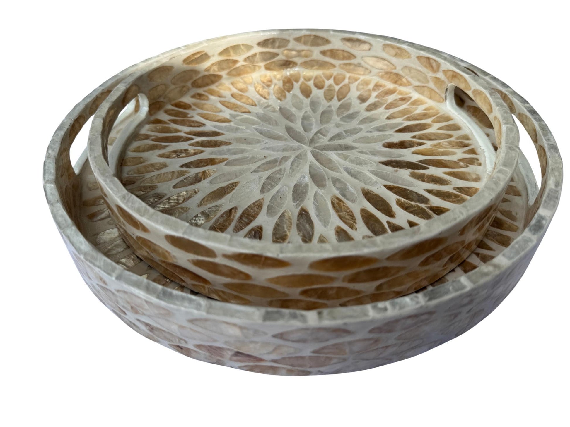 Handmade Round Shell Inlay Tray – Mother of Pearl Decorative Serving Tray, Elegant Coffee Table Organizer, Luxury Vanity Tray, Gift Idea