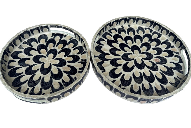 Handmade Round Shell Inlay Tray – Mother of Pearl Decorative Serving Tray, Elegant Coffee Table Organizer, Luxury Vanity Tray, Gift Idea