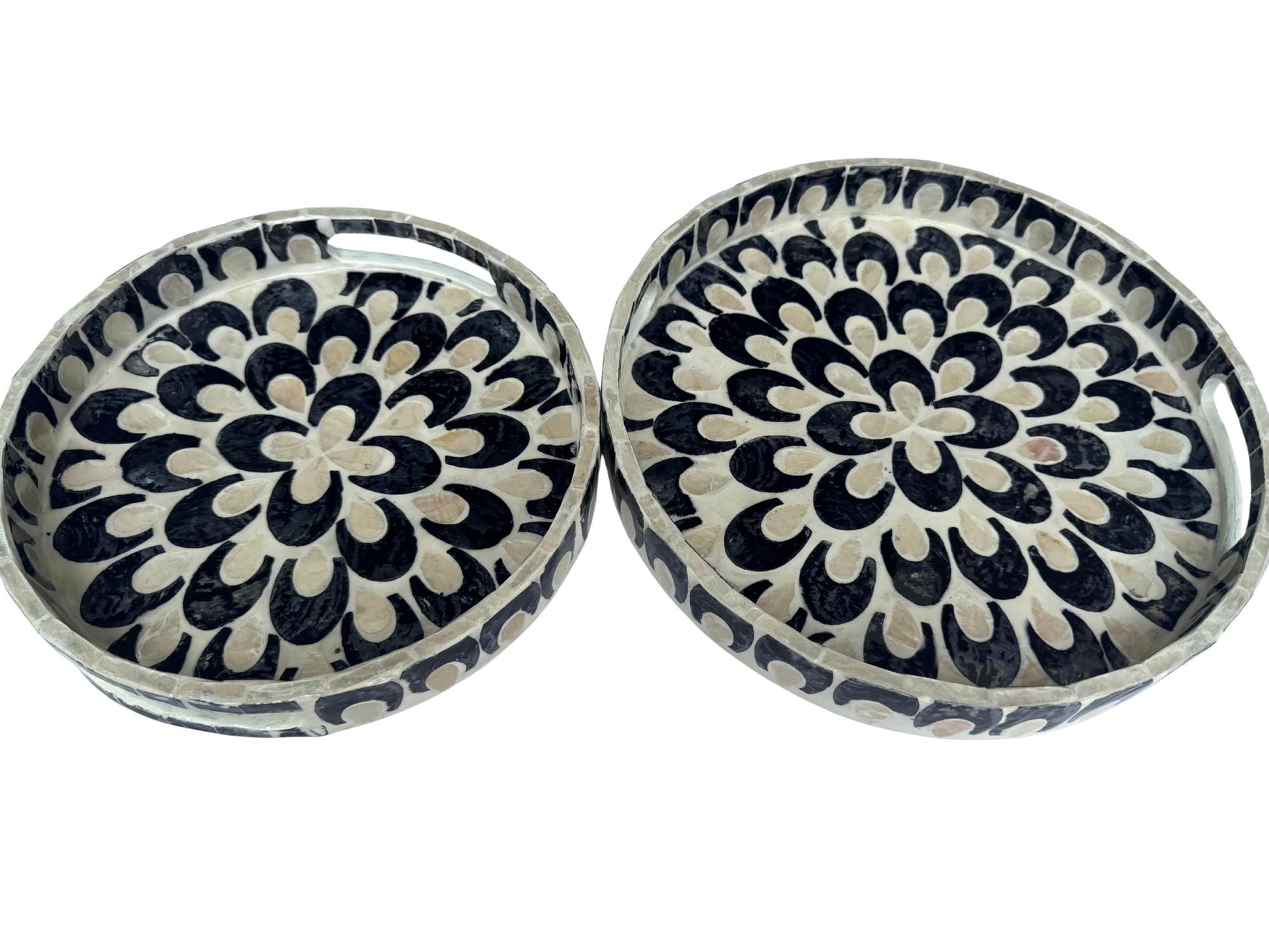 Handmade Round Shell Inlay Tray – Mother of Pearl Decorative Serving Tray, Elegant Coffee Table Organizer, Luxury Vanity Tray, Gift Idea