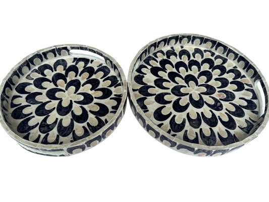 Handmade Round Shell Inlay Tray – Mother of Pearl Decorative Serving Tray, Elegant Coffee Table Organizer, Luxury Vanity Tray, Gift Idea