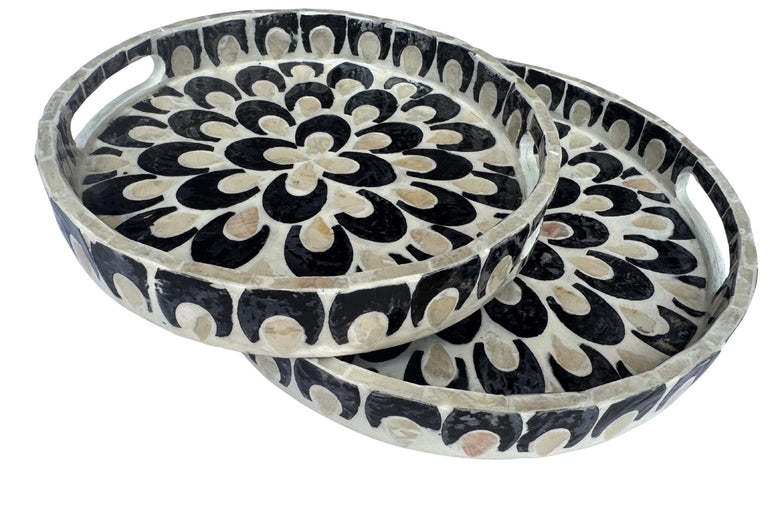Handmade Round Shell Inlay Tray – Mother of Pearl Decorative Serving Tray, Elegant Coffee Table Organizer, Luxury Vanity Tray, Gift Idea