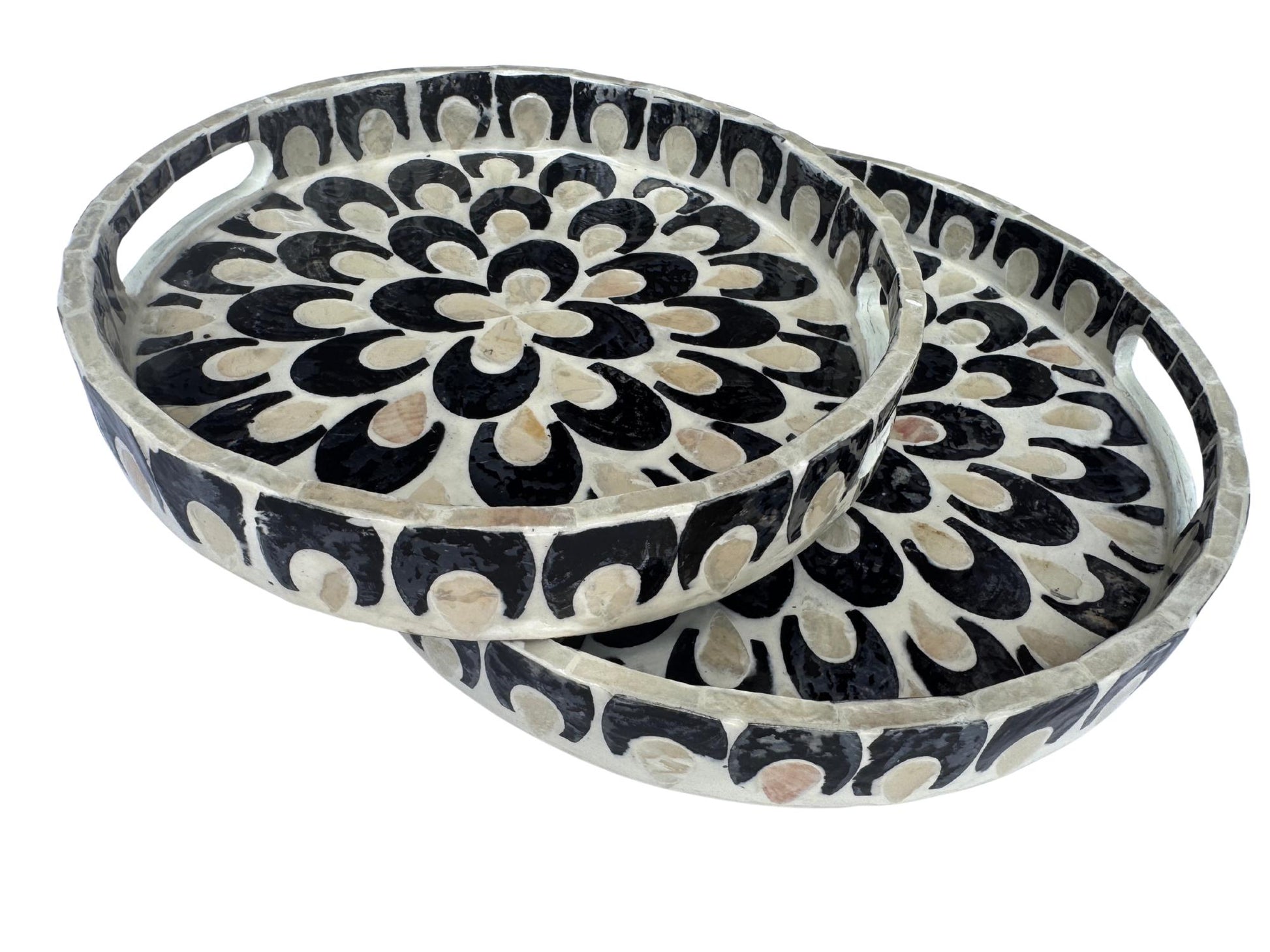 Handmade Round Shell Inlay Tray – Mother of Pearl Decorative Serving Tray, Elegant Coffee Table Organizer, Luxury Vanity Tray, Gift Idea