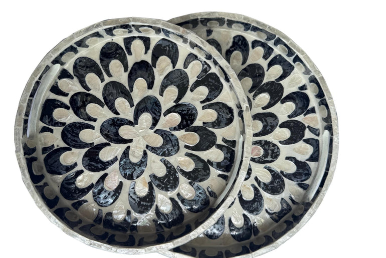 Handmade Round Shell Inlay Tray – Mother of Pearl Decorative Serving Tray, Elegant Coffee Table Organizer, Luxury Vanity Tray, Gift Idea