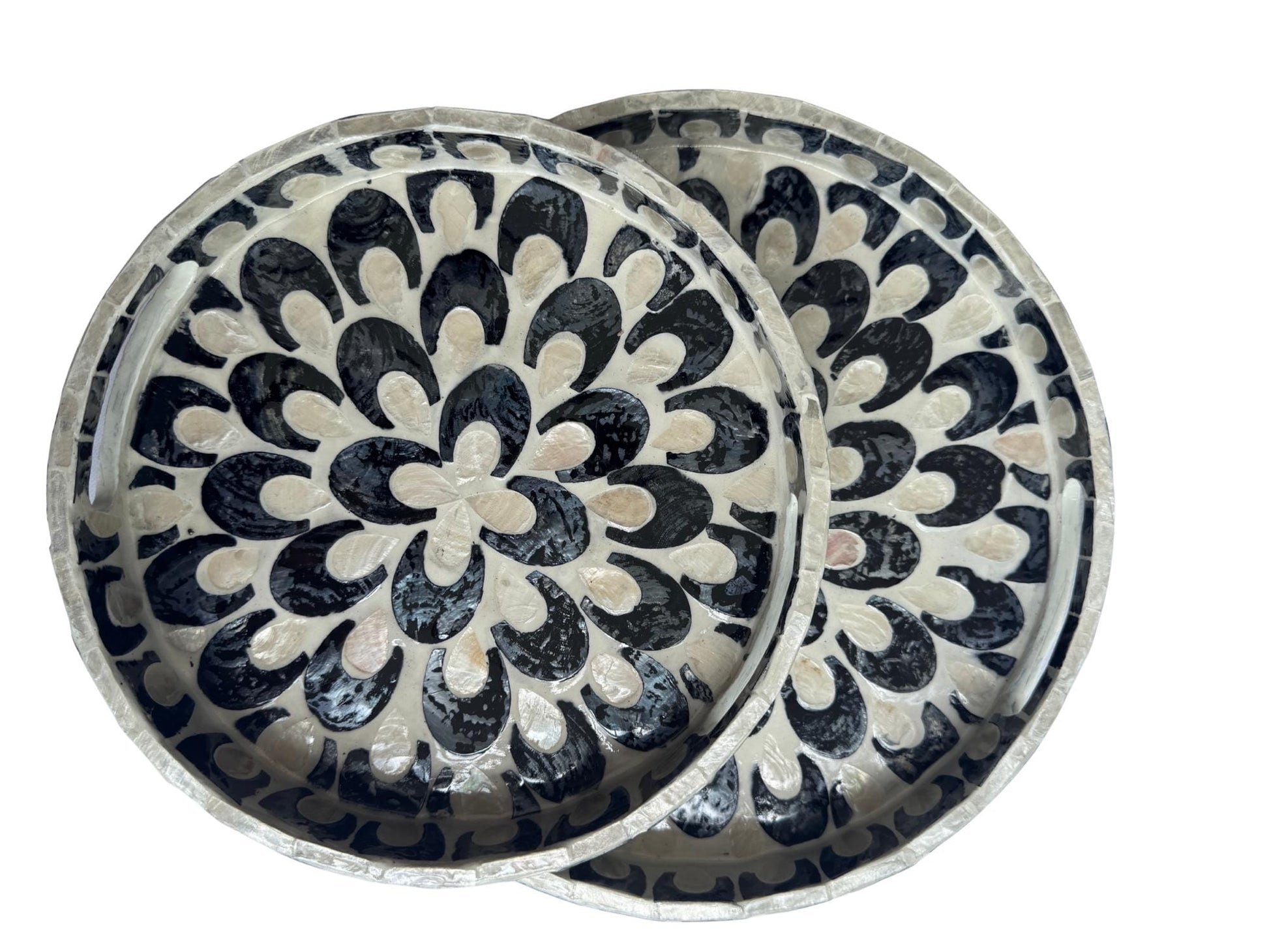 Handmade Round Shell Inlay Tray – Mother of Pearl Decorative Serving Tray, Elegant Coffee Table Organizer, Luxury Vanity Tray, Gift Idea
