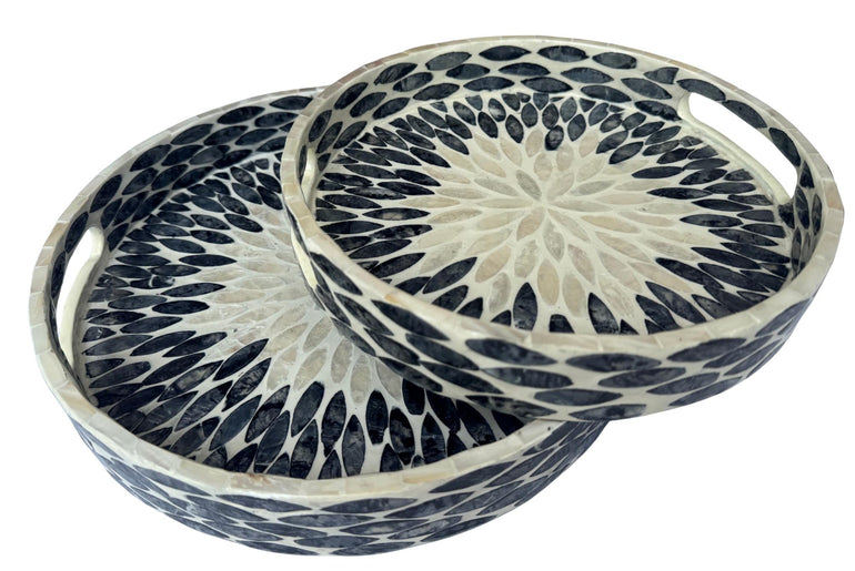 Handmade Round Shell Inlay Tray – Mother of Pearl Decorative Serving Tray, Elegant Coffee Table Organizer, Luxury Vanity Tray, Gift Idea