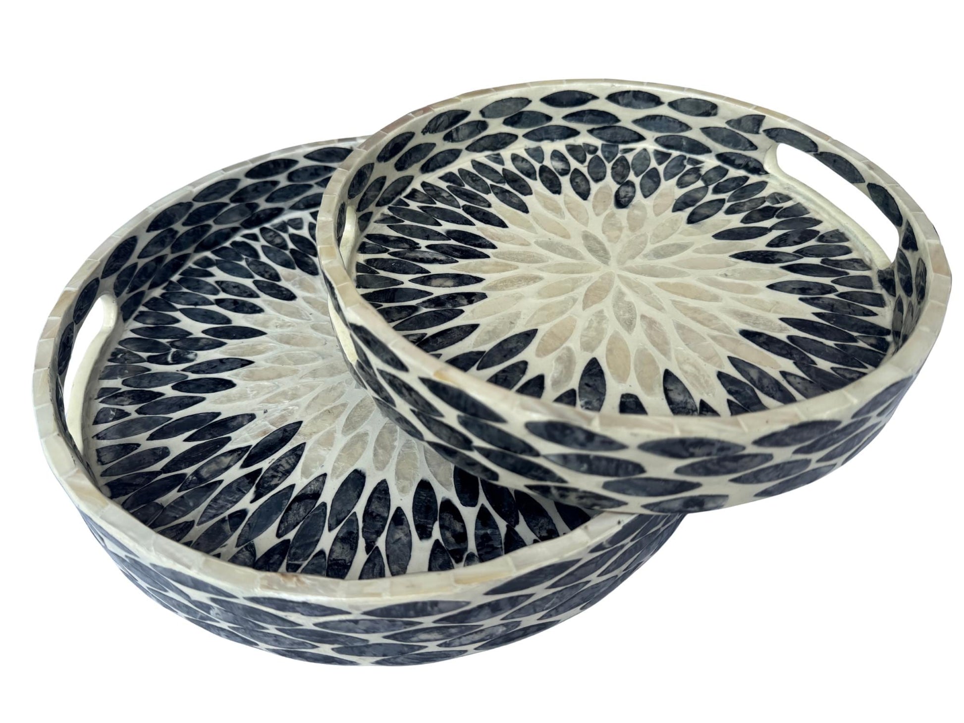 Handmade Round Shell Inlay Tray – Mother of Pearl Decorative Serving Tray, Elegant Coffee Table Organizer, Luxury Vanity Tray, Gift Idea