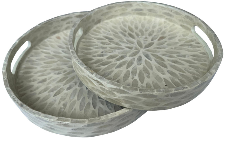 Handmade Round Shell Inlay Tray – Mother of Pearl Decorative Serving Tray, Elegant Coffee Table Organizer, Luxury Vanity Tray, Gift Idea