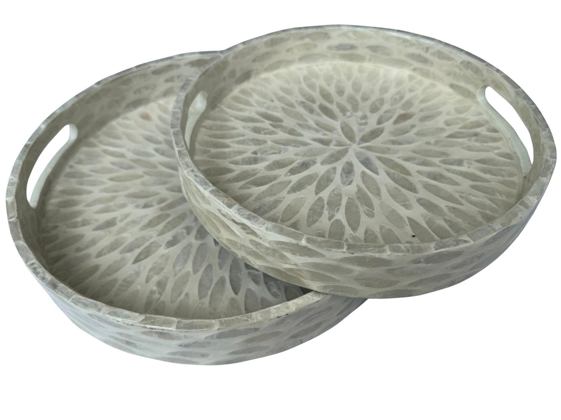 Handmade Round Shell Inlay Tray – Mother of Pearl Decorative Serving Tray, Elegant Coffee Table Organizer, Luxury Vanity Tray, Gift Idea