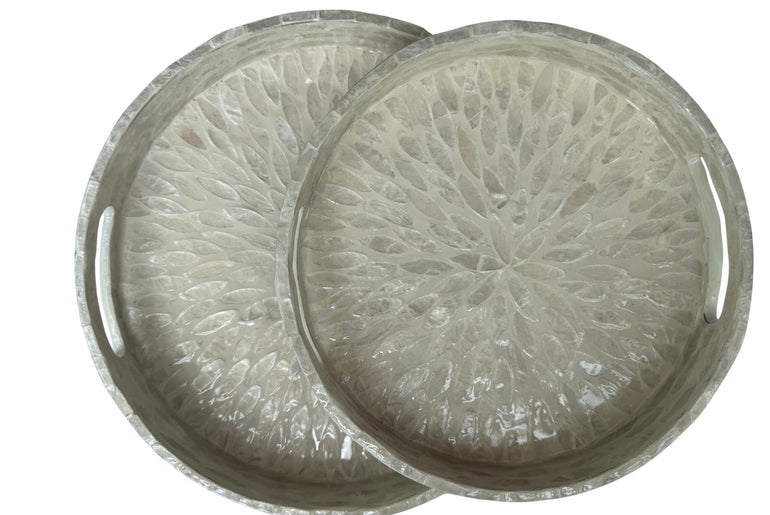 Handmade Round Shell Inlay Tray – Mother of Pearl Decorative Serving Tray, Elegant Coffee Table Organizer, Luxury Vanity Tray, Gift Idea