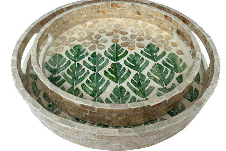 Handmade Round Shell Inlay Tray – Mother of Pearl Decorative Serving Tray, Elegant Coffee Table Organizer, Luxury Vanity Tray, Gift Idea