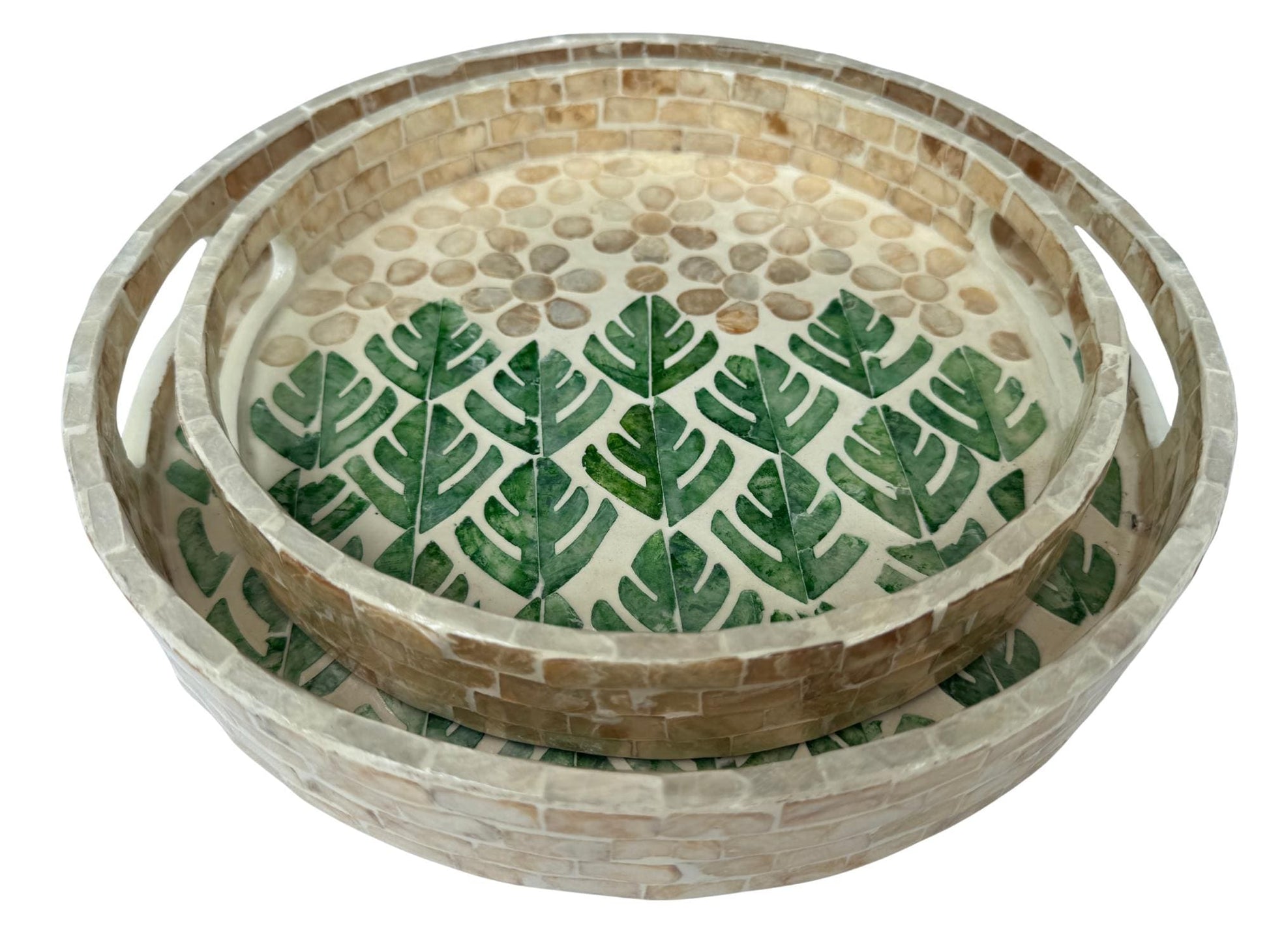 Handmade Round Shell Inlay Tray – Mother of Pearl Decorative Serving Tray, Elegant Coffee Table Organizer, Luxury Vanity Tray, Gift Idea