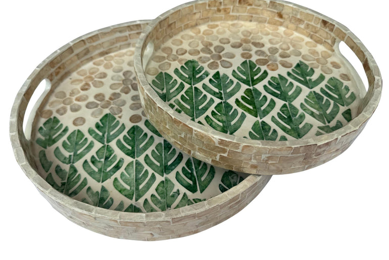 Handmade Round Shell Inlay Tray – Mother of Pearl Decorative Serving Tray, Elegant Coffee Table Organizer, Luxury Vanity Tray, Gift Idea