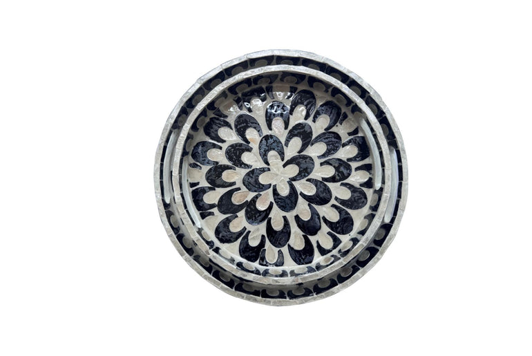 Handmade Round Shell Inlay Tray – Mother of Pearl Decorative Serving Tray, Elegant Coffee Table Organizer, Luxury Vanity Tray, Gift Idea