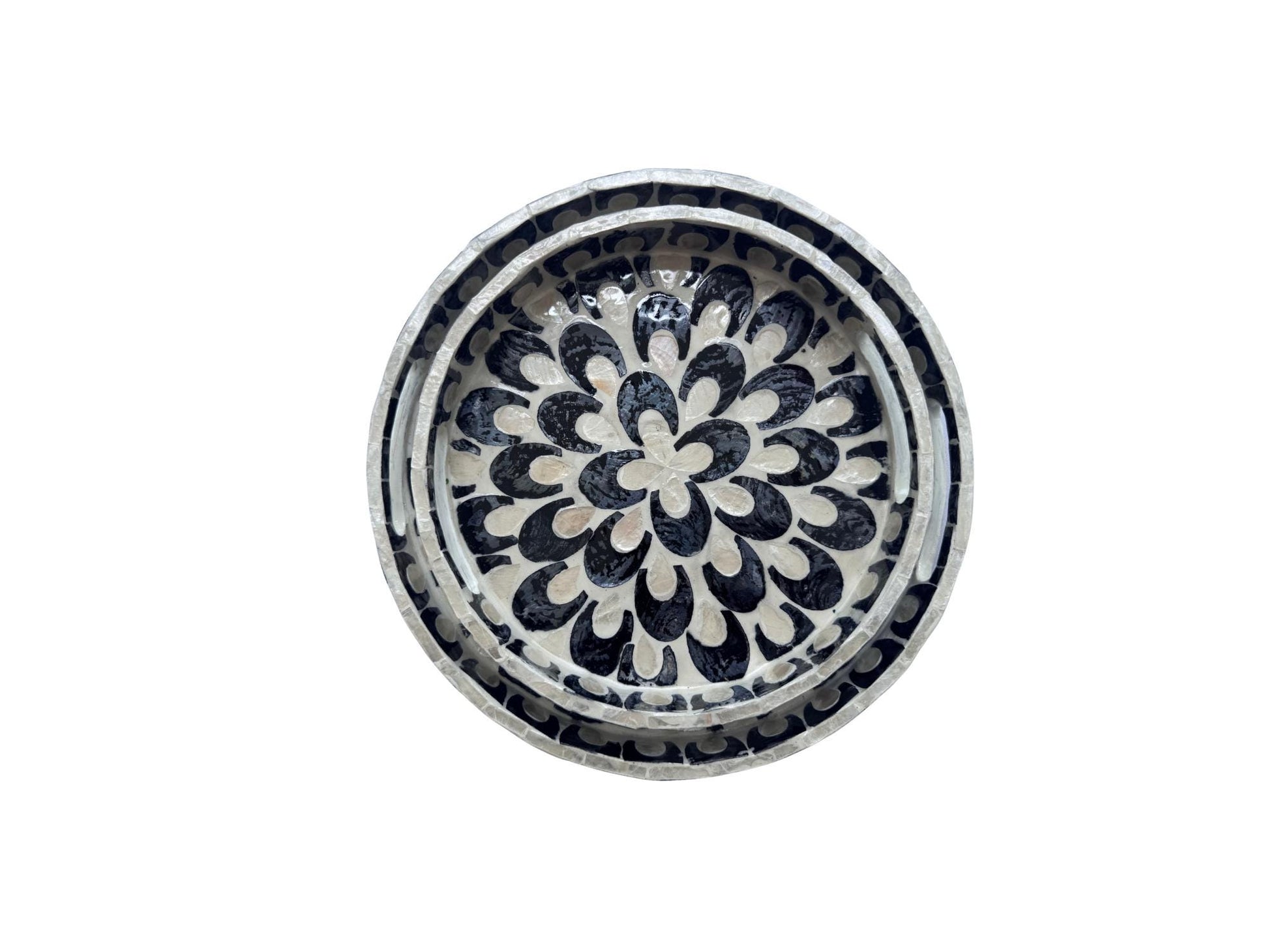 Handmade Round Shell Inlay Tray – Mother of Pearl Decorative Serving Tray, Elegant Coffee Table Organizer, Luxury Vanity Tray, Gift Idea