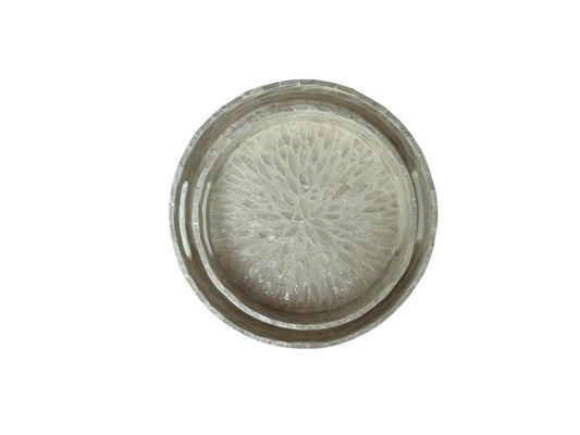 Handmade Round Shell Inlay Tray – Mother of Pearl Decorative Serving Tray, Elegant Coffee Table Organizer, Luxury Vanity Tray, Gift Idea