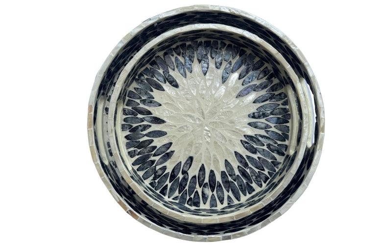 Handmade Round Shell Inlay Tray – Mother of Pearl Decorative Serving Tray, Elegant Coffee Table Organizer, Luxury Vanity Tray, Gift Idea
