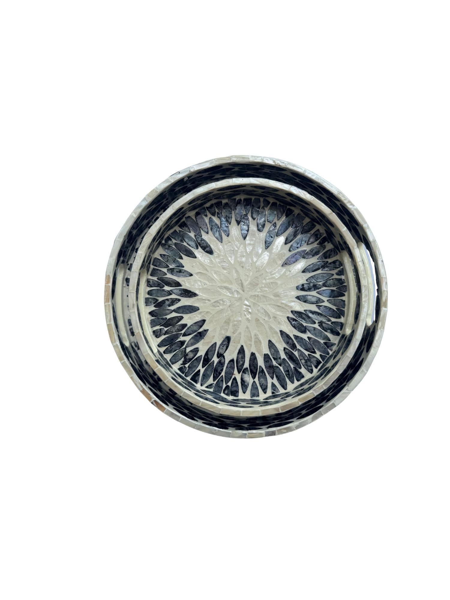 Handmade Round Shell Inlay Tray – Mother of Pearl Decorative Serving Tray, Elegant Coffee Table Organizer, Luxury Vanity Tray, Gift Idea
