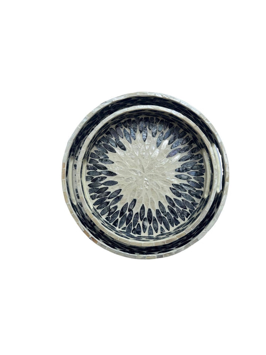 Handmade Round Shell Inlay Tray – Mother of Pearl Decorative Serving Tray, Elegant Coffee Table Organizer, Luxury Vanity Tray, Gift Idea