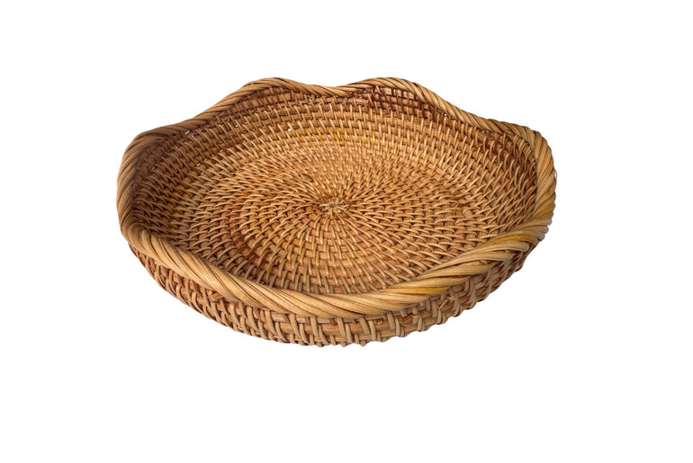Boho Rattan Lotus Bowl, Round Woven Fruit and Bread Basket, Natural Wicker Decorative Bowl for Dining Table or Kitchen Decor