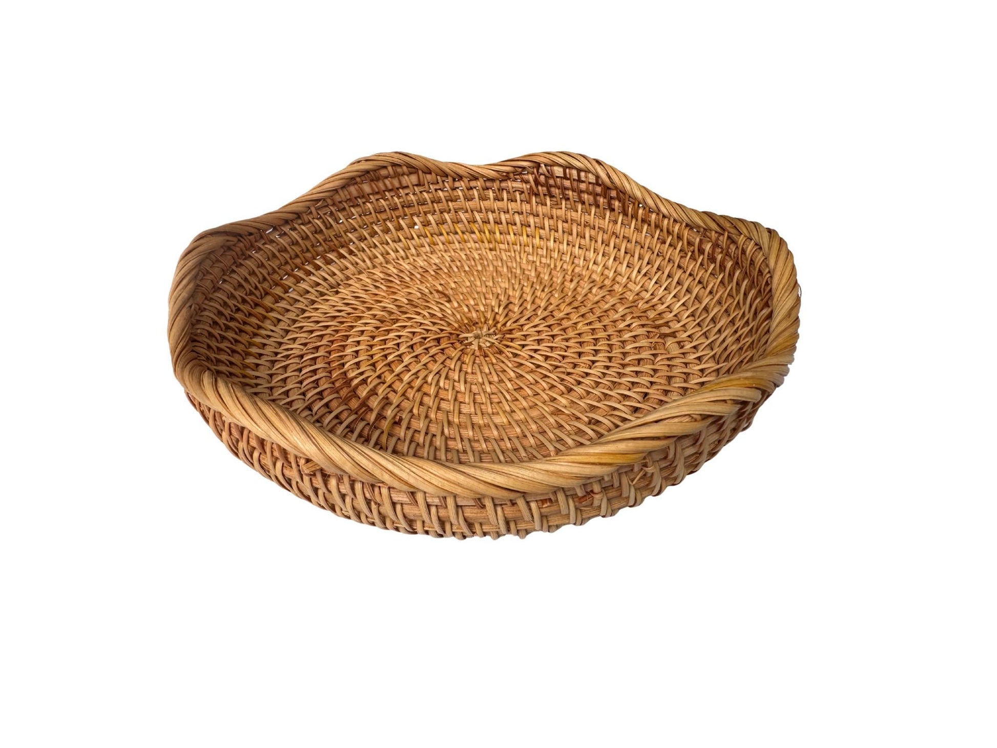 Boho Rattan Lotus Bowl, Round Woven Fruit and Bread Basket, Natural Wicker Decorative Bowl for Dining Table or Kitchen Decor