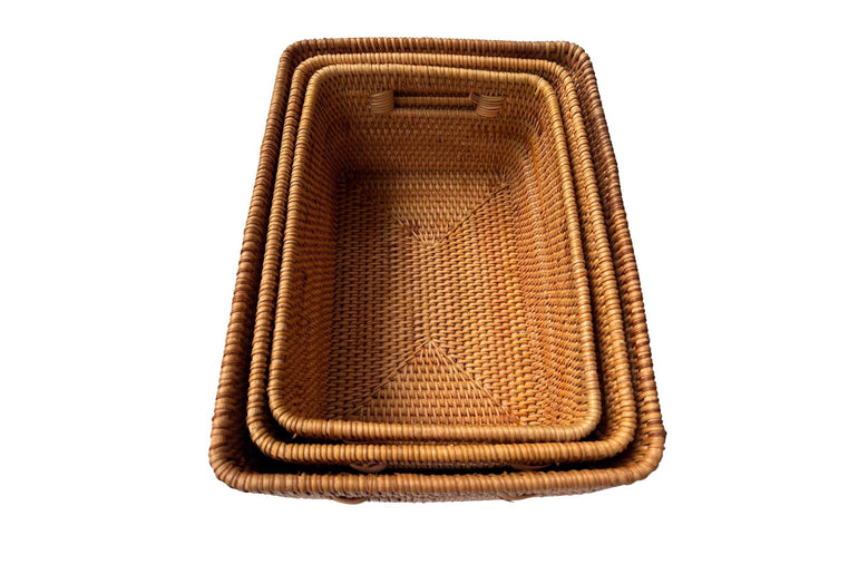 Rectangular Rattan Storage Basket, Handwoven Natural Wicker Basket for Kitchen Counter, Fruit Bread Basket, Rustic Home Decor Gift 171
