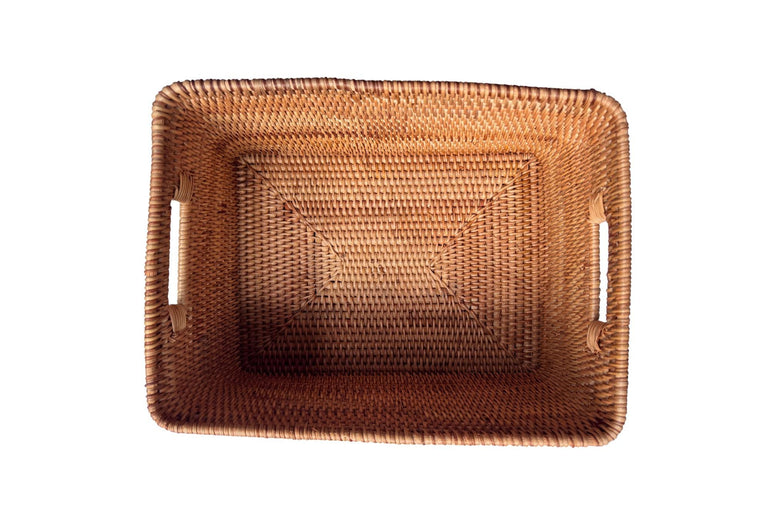 Rectangular Rattan Storage Basket, Handwoven Natural Wicker Basket for Kitchen Counter, Fruit Bread Basket, Rustic Home Decor Gift 171