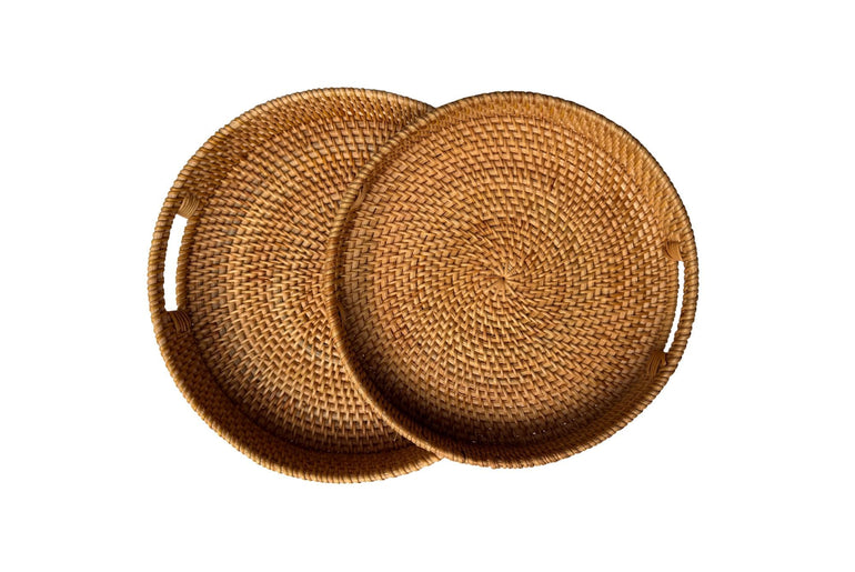 Round Rattan Serving Tray, Handwoven Natural Rattan Tray for Kitchen Table, Fruit Bread Display Tray,Rustic Home Decor Gift,Handmade Vietnam