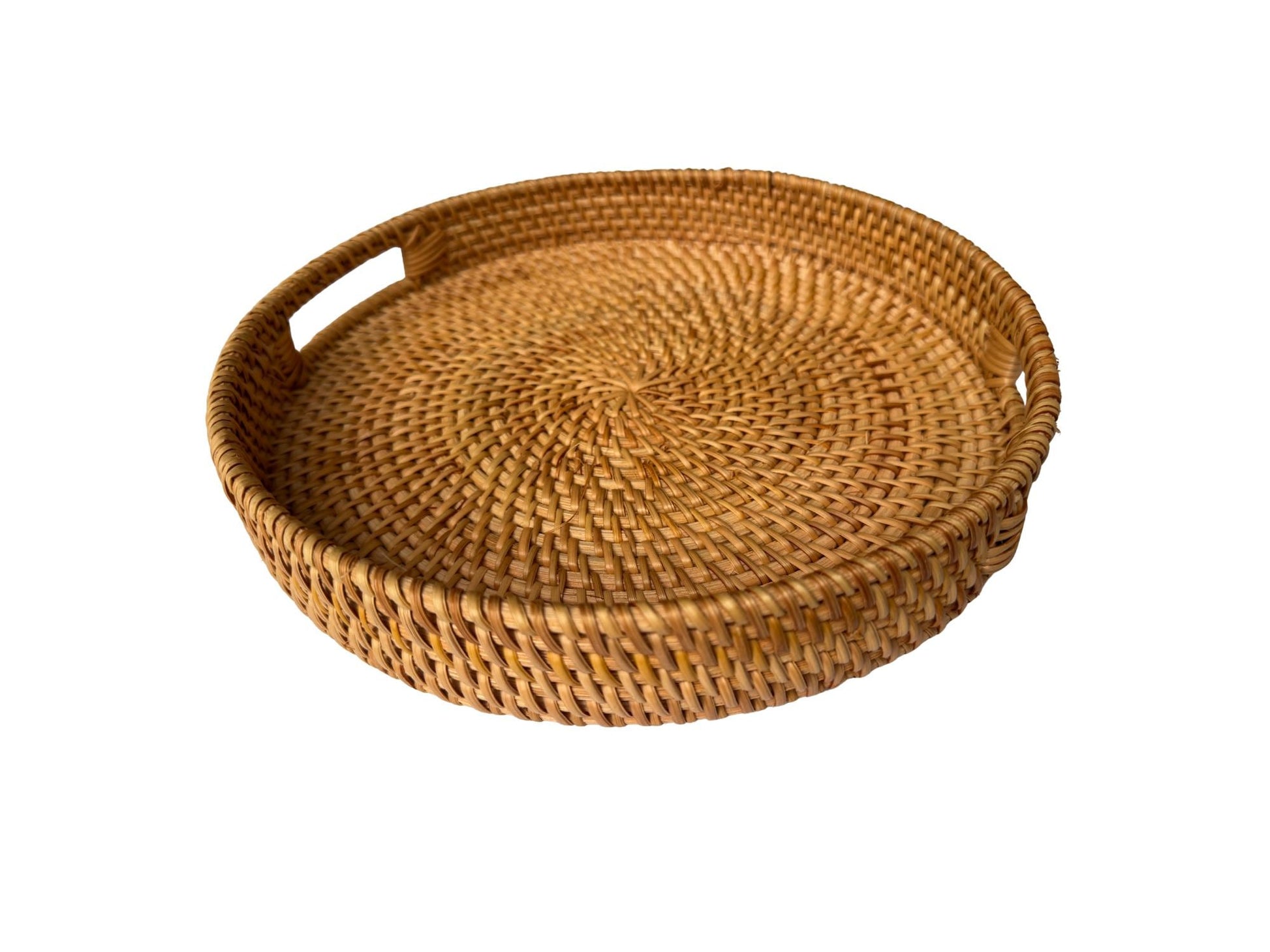 Round Rattan Serving Tray, Handwoven Natural Rattan Tray for Kitchen Table, Fruit Bread Display Tray,Rustic Home Decor Gift,Handmade Vietnam