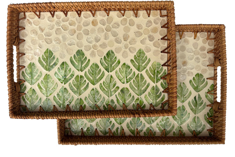 Rectangular Rattan Tray with Mother of Pearl Inlay - Handwoven Serving Tray, Vietnam Home Decor 61
