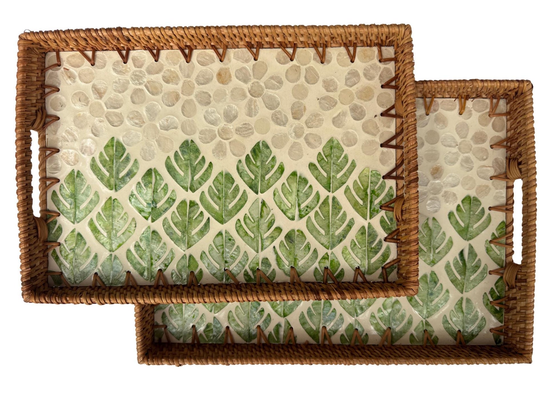 Rectangular Rattan Tray with Mother of Pearl Inlay - Handwoven Serving Tray, Vietnam Home Decor 61