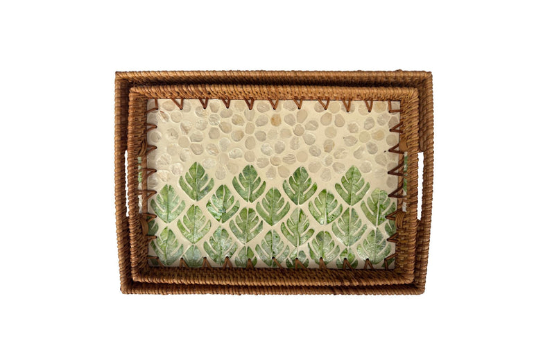 Rectangular Rattan Tray with Mother of Pearl Inlay - Handwoven Serving Tray, Vietnam Home Decor 61