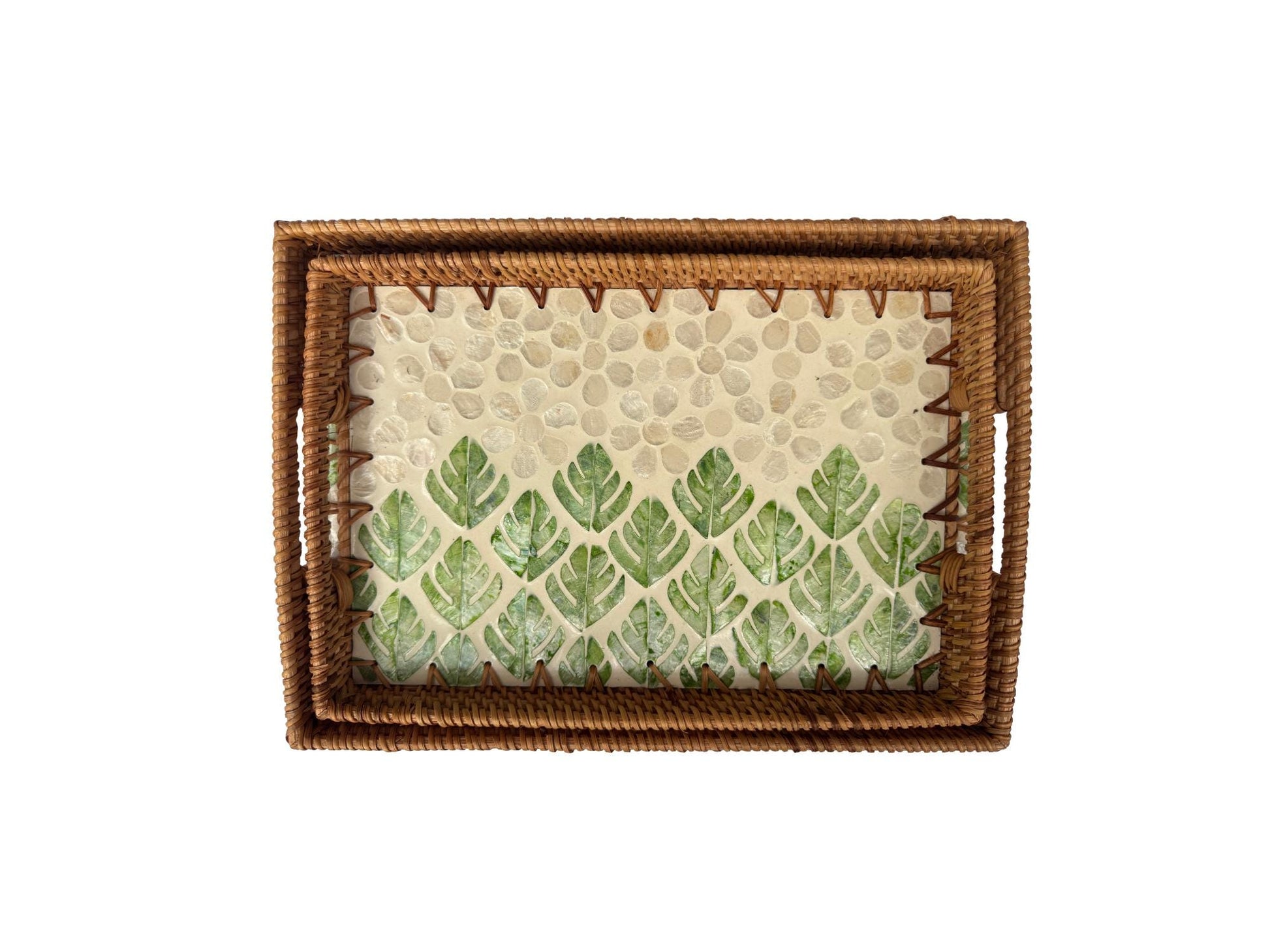 Rectangular Rattan Tray with Mother of Pearl Inlay - Handwoven Serving Tray, Vietnam Home Decor 61
