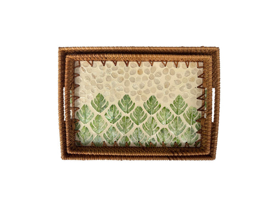 Rectangular Rattan Tray with Mother of Pearl Inlay - Handwoven Serving Tray, Vietnam Home Decor 61