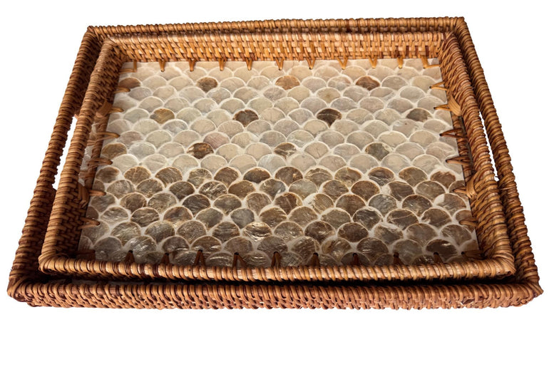 Rectangular Rattan Tray with Mother of Pearl Inlay - Handcrafted Serving Tray, Vietnam 60