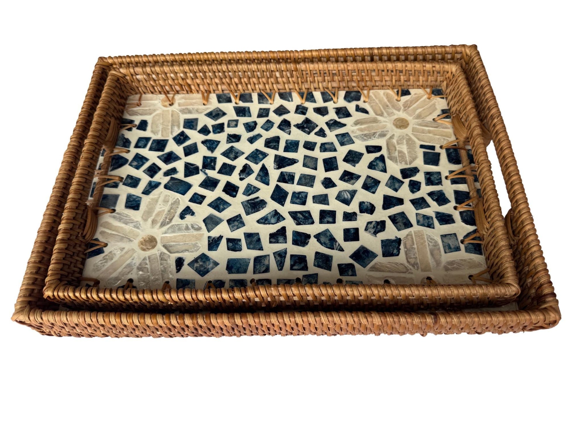 Rectangular Rattan Tray with Mother of Pearl Inlay - Handcrafted Serving Decor 58