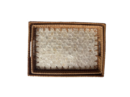 Rectangular Rattan Tray with Mother of Pearl Inlay - Handcrafted Serving Decor 57