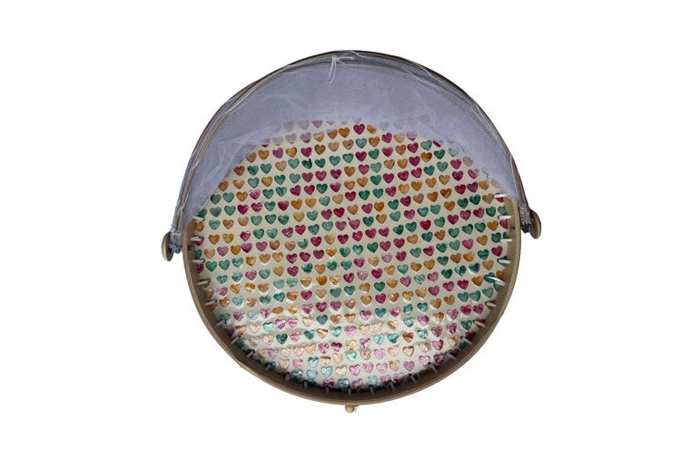 Round Bamboo Food Cover with Mesh Dome, Mother of Pearl Inlay Bamboo Tray, Handmade Food Protector, Kitchen Serving Tray 16 Inch 168