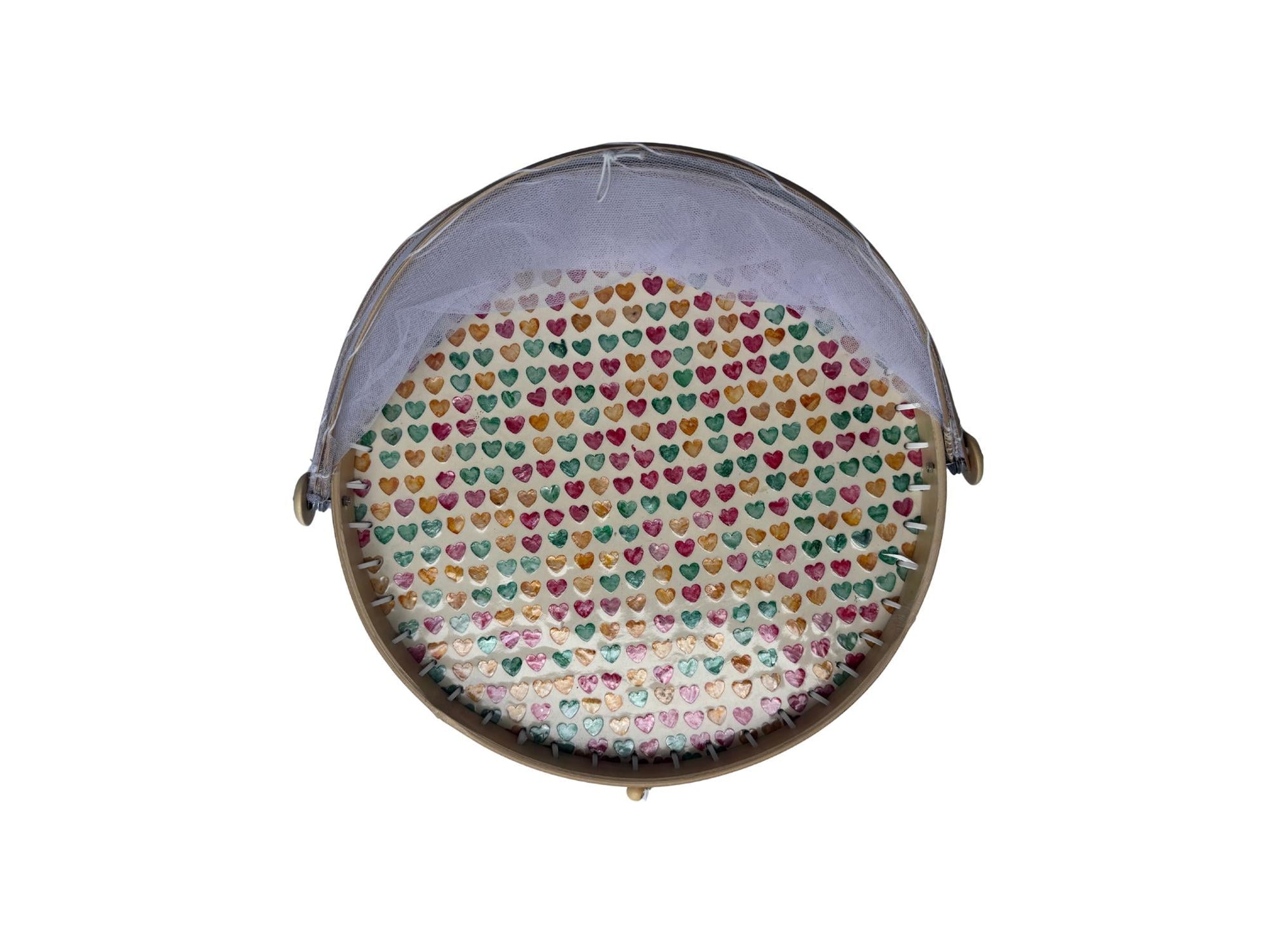 Round Bamboo Food Cover with Mesh Dome, Mother of Pearl Inlay Bamboo Tray, Handmade Food Protector, Kitchen Serving Tray 16 Inch 168