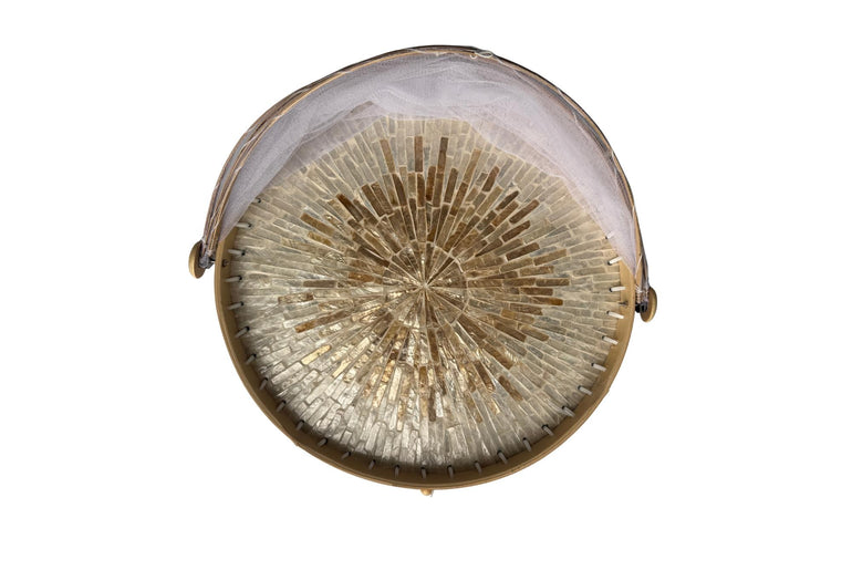 Round Bamboo Food Cover with Mesh Dome, Mother of Pearl Inlay Bamboo Tray, Handmade Food Protector, Kitchen Serving Tray 16 Inch 166