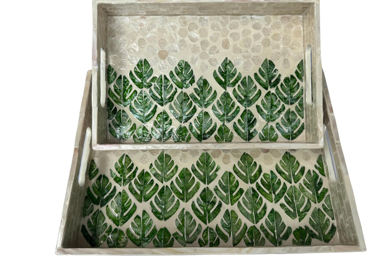 Mother of Pearl Rectangular Tray - Handmade Shell Inlay Serving Tray, Decorative Coffee Table Tray, Vanity Organizer, Housewarming Gift 152