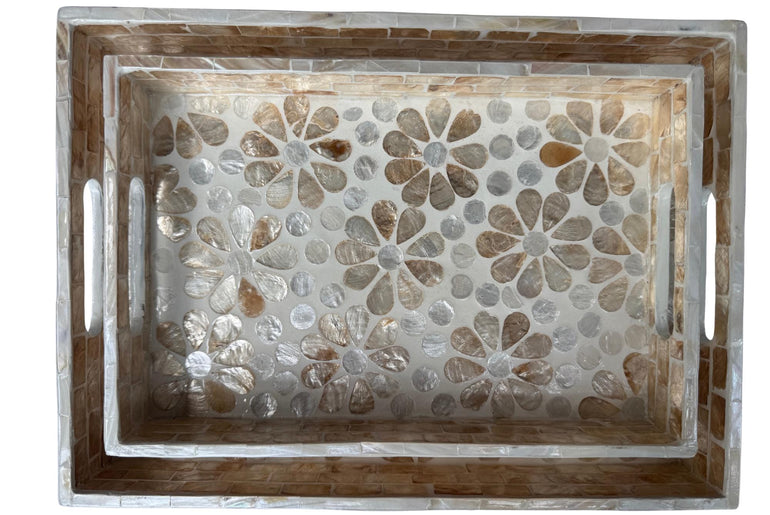 Mother of Pearl Rectangular Tray - Handmade Shell Inlay Serving Tray, Decorative Coffee Table Tray, Vanity Organizer, Housewarming Gift 147