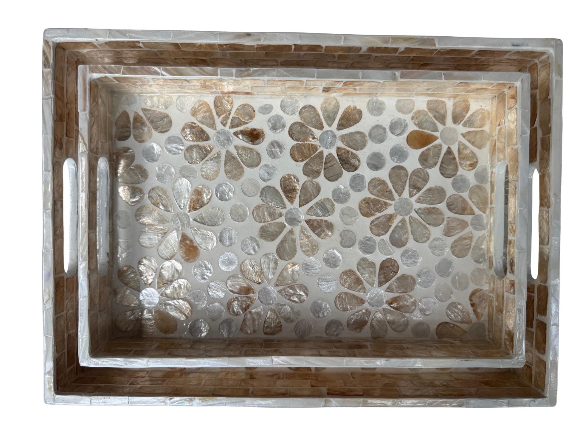 Mother of Pearl Rectangular Tray - Handmade Shell Inlay Serving Tray, Decorative Coffee Table Tray, Vanity Organizer, Housewarming Gift 147
