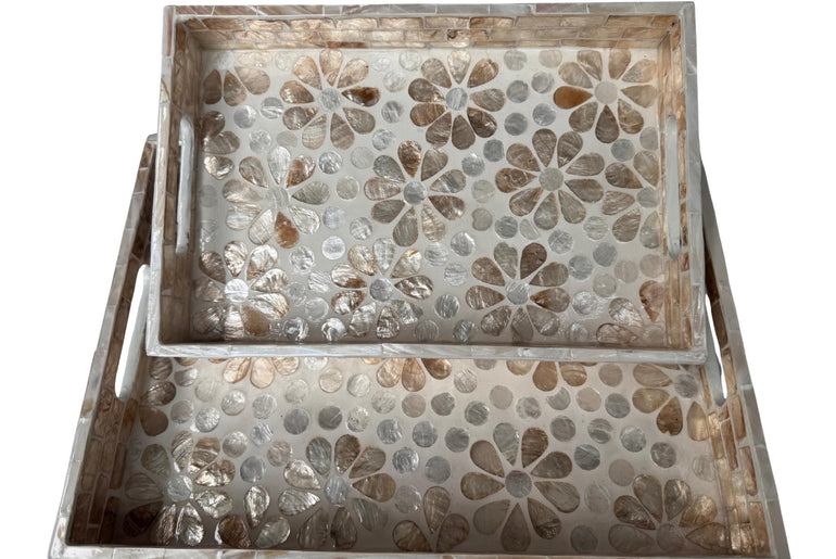 Mother of Pearl Rectangular Tray - Handmade Shell Inlay Serving Tray, Decorative Coffee Table Tray, Vanity Organizer, Housewarming Gift 147