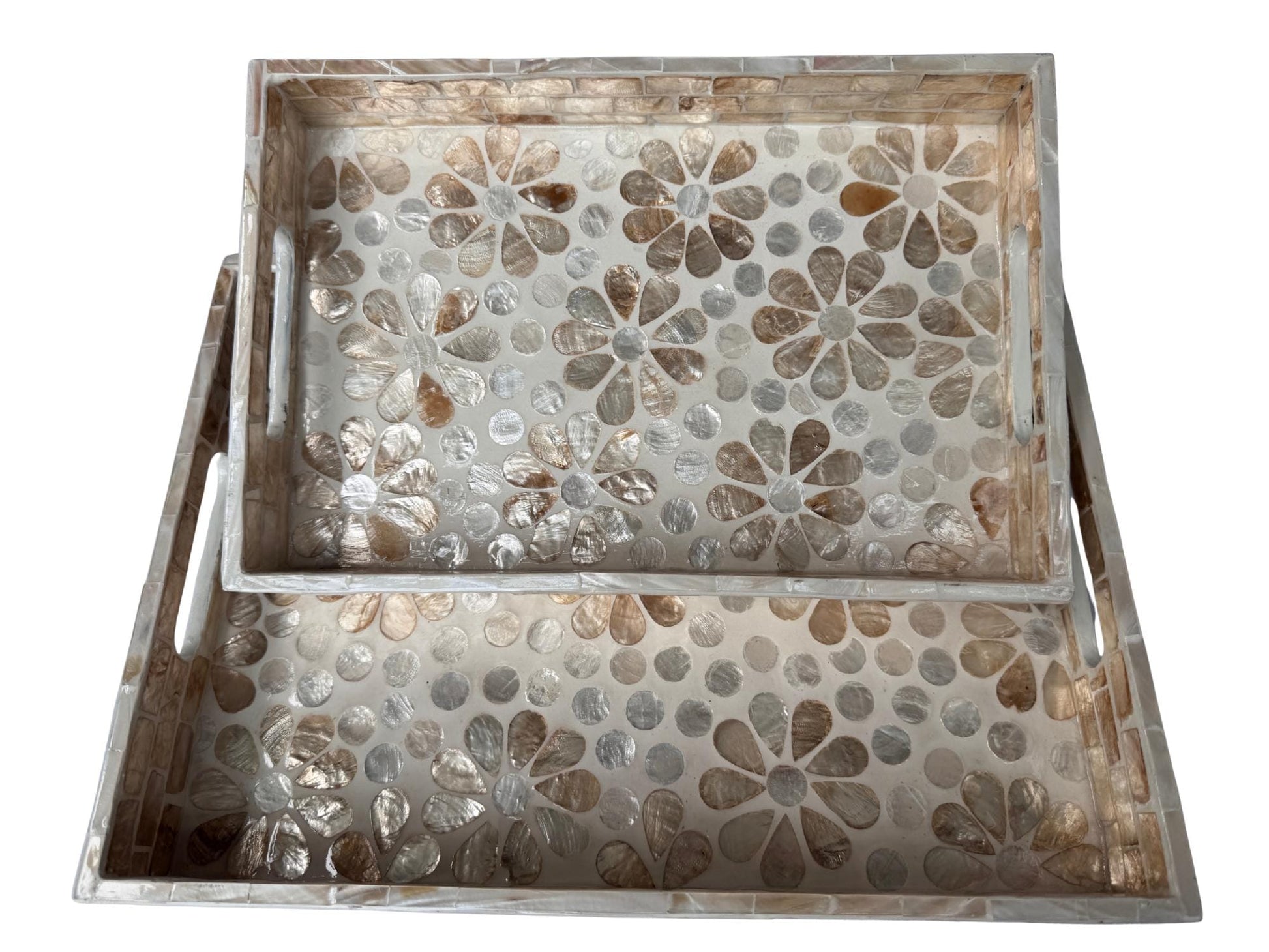 Mother of Pearl Rectangular Tray - Handmade Shell Inlay Serving Tray, Decorative Coffee Table Tray, Vanity Organizer, Housewarming Gift 147