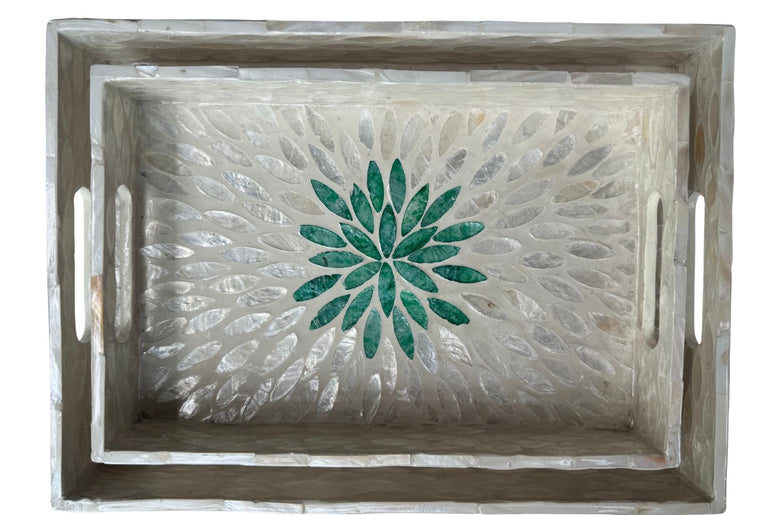 Mother of Pearl Rectangular Tray - Handmade Shell Inlay Serving Tray, Decorative Coffee Table Tray, Vanity Organizer, Housewarming Gift 47