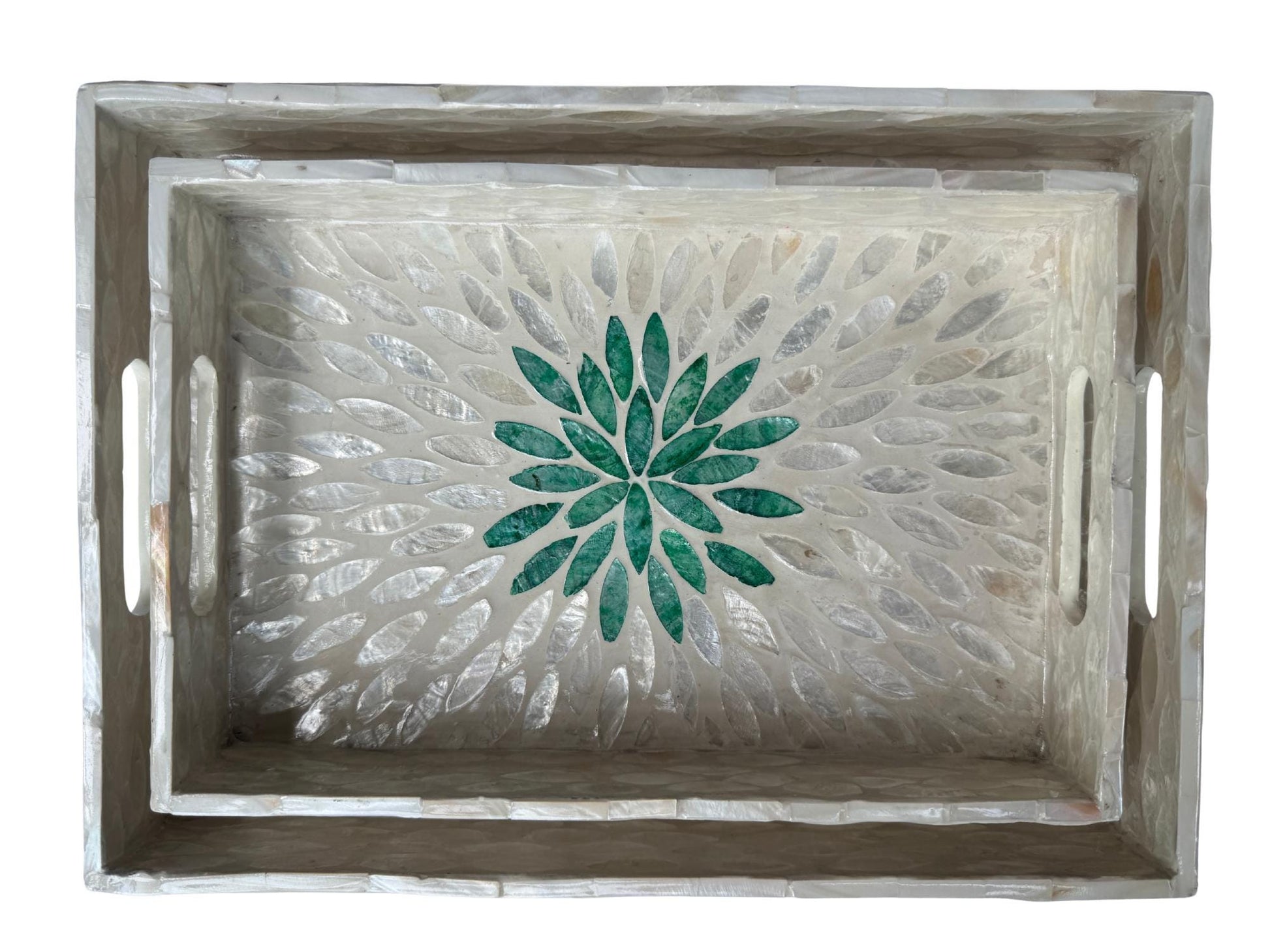 Mother of Pearl Rectangular Tray - Handmade Shell Inlay Serving Tray, Decorative Coffee Table Tray, Vanity Organizer, Housewarming Gift 47